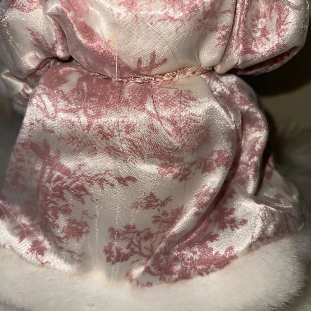 Vintage Dillard's Trimmings Pink Santa‎ Figurine w/ Box Shabby Chic Toile